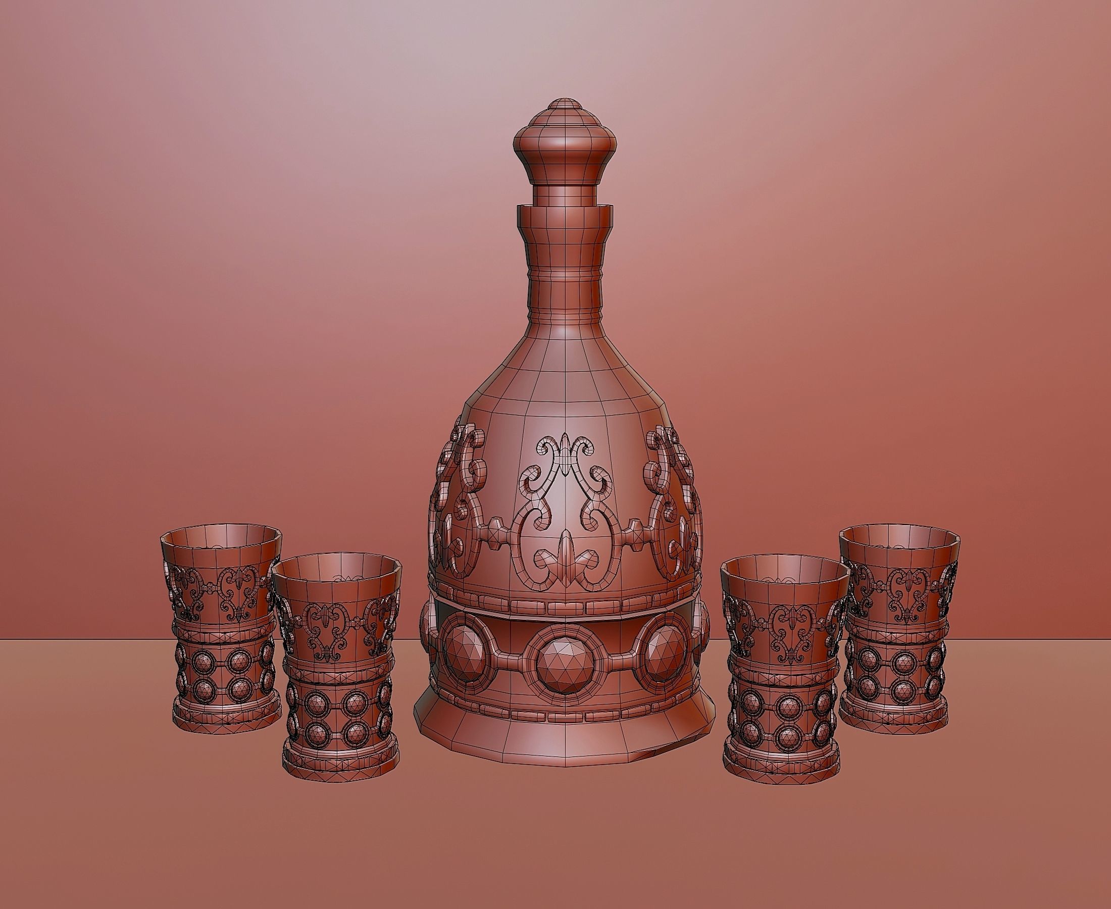 Vintage brass liquor set 3D model_6