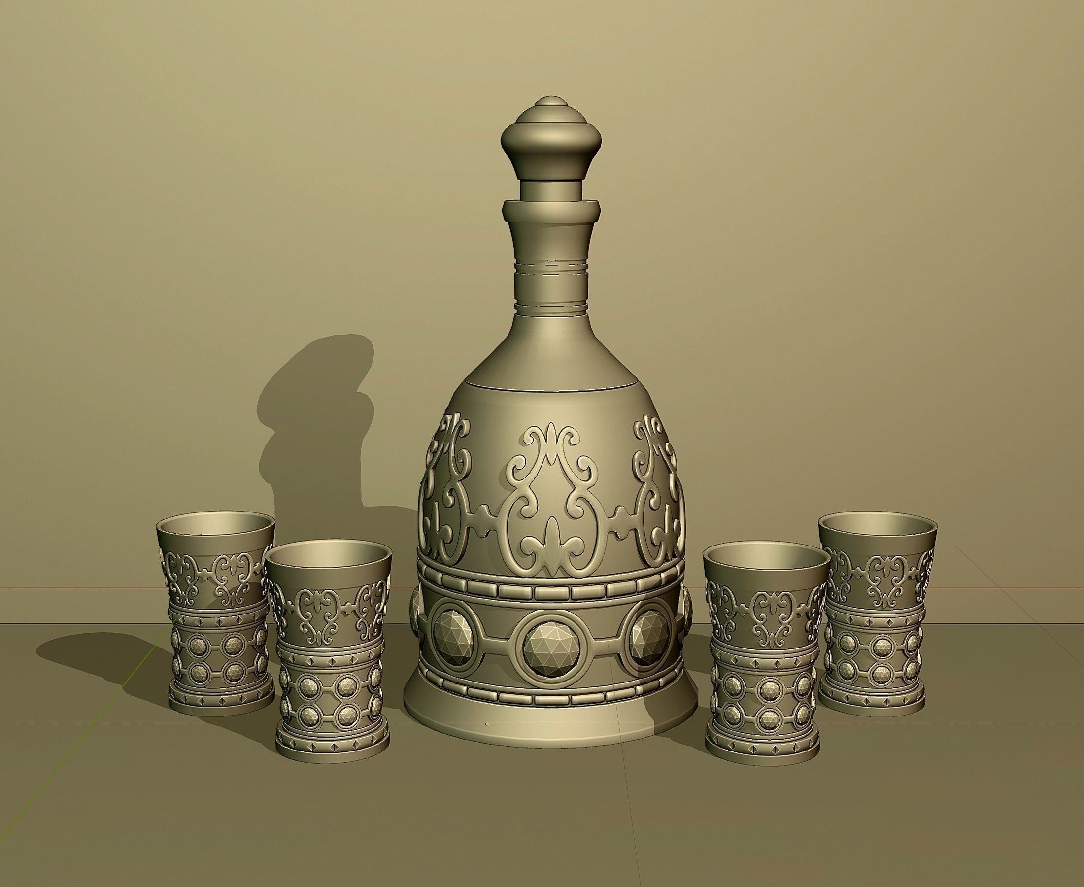 Vintage brass liquor set 3D model_5