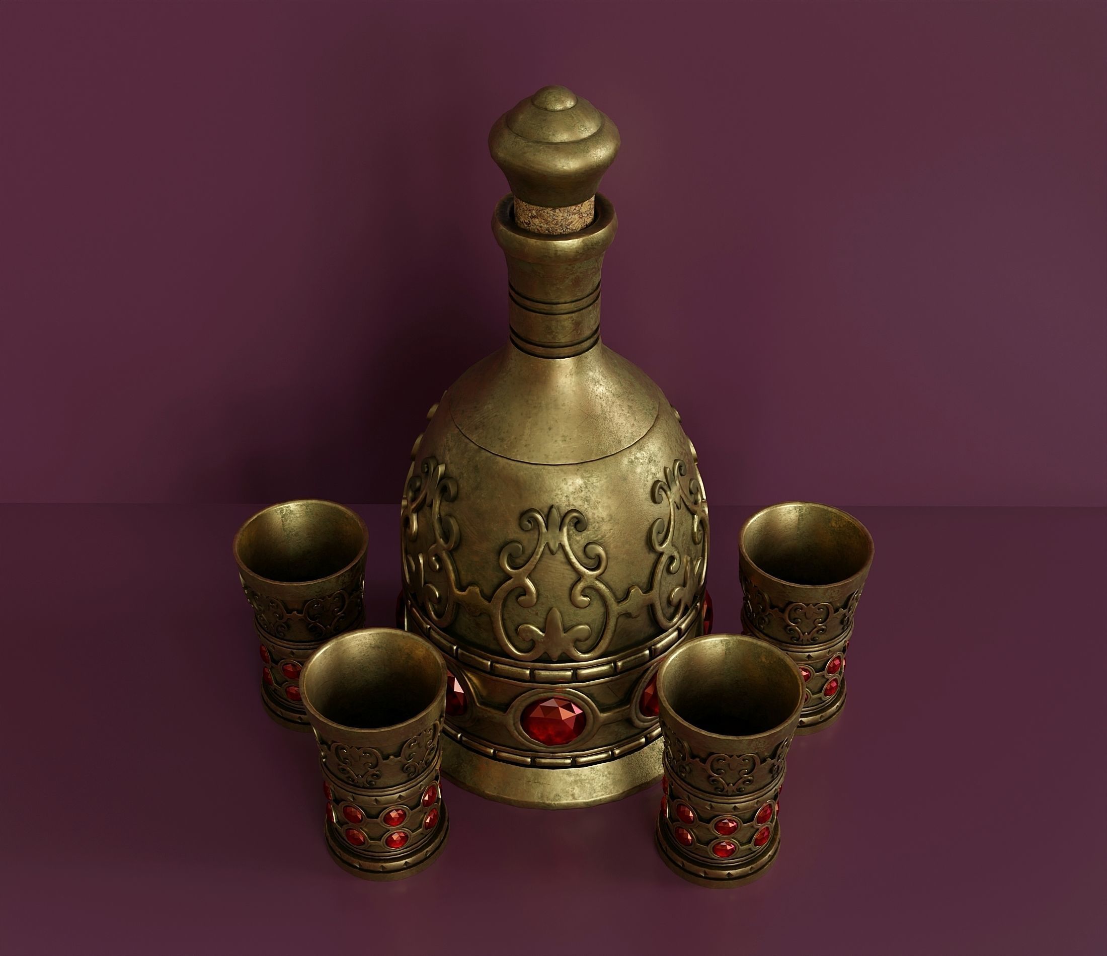 Vintage brass liquor set 3D model_2