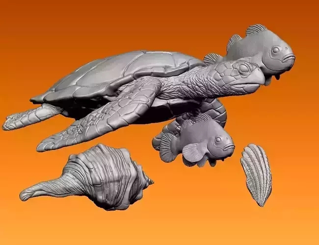 Turtle and fish 3d printable 3D print model