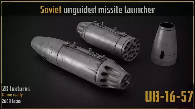 Game ready model of  UB-16-57 unguided missile rockets launcher