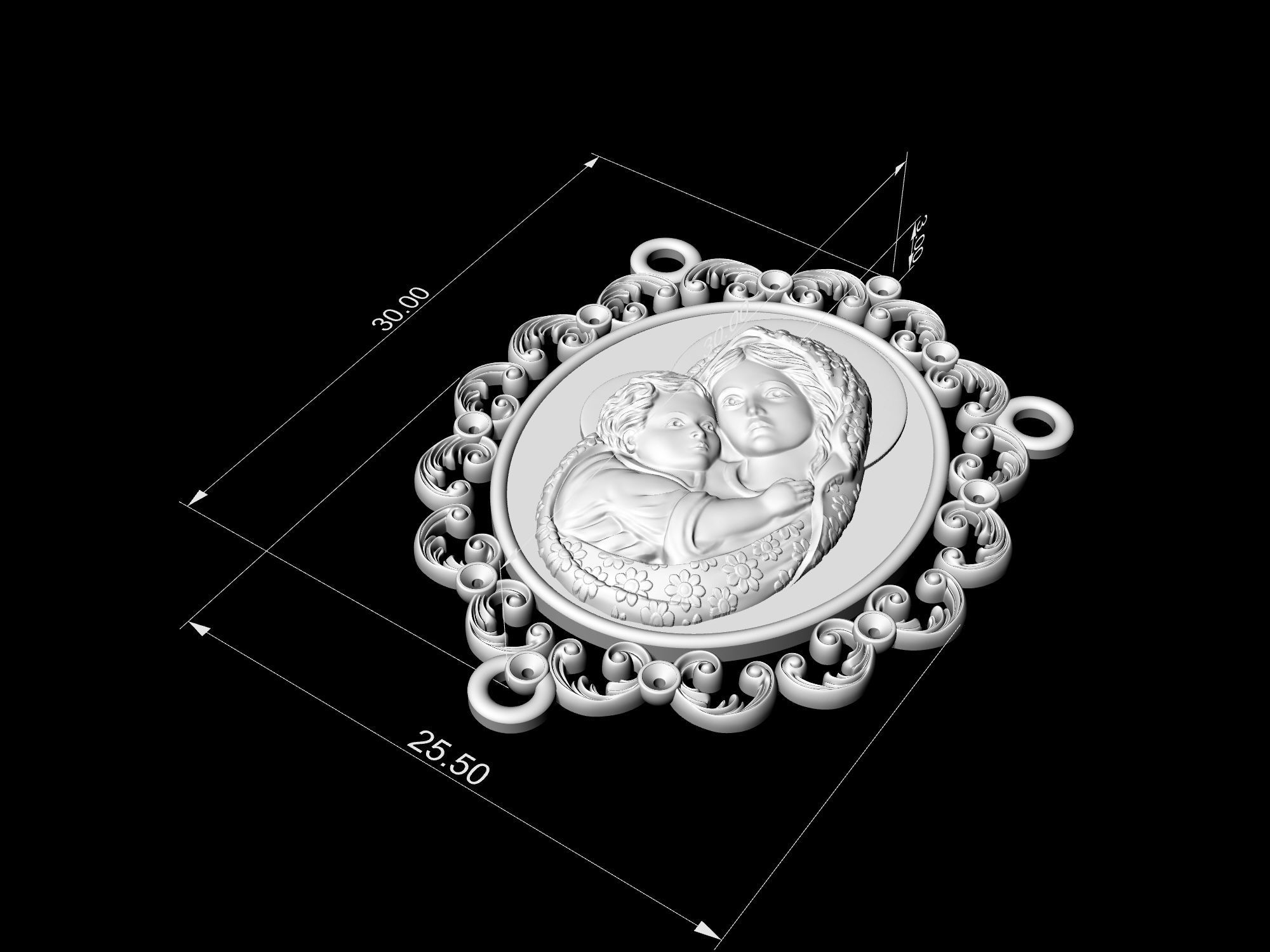 Icon Mary with Jesus for necklace and rosary 3D print model_12