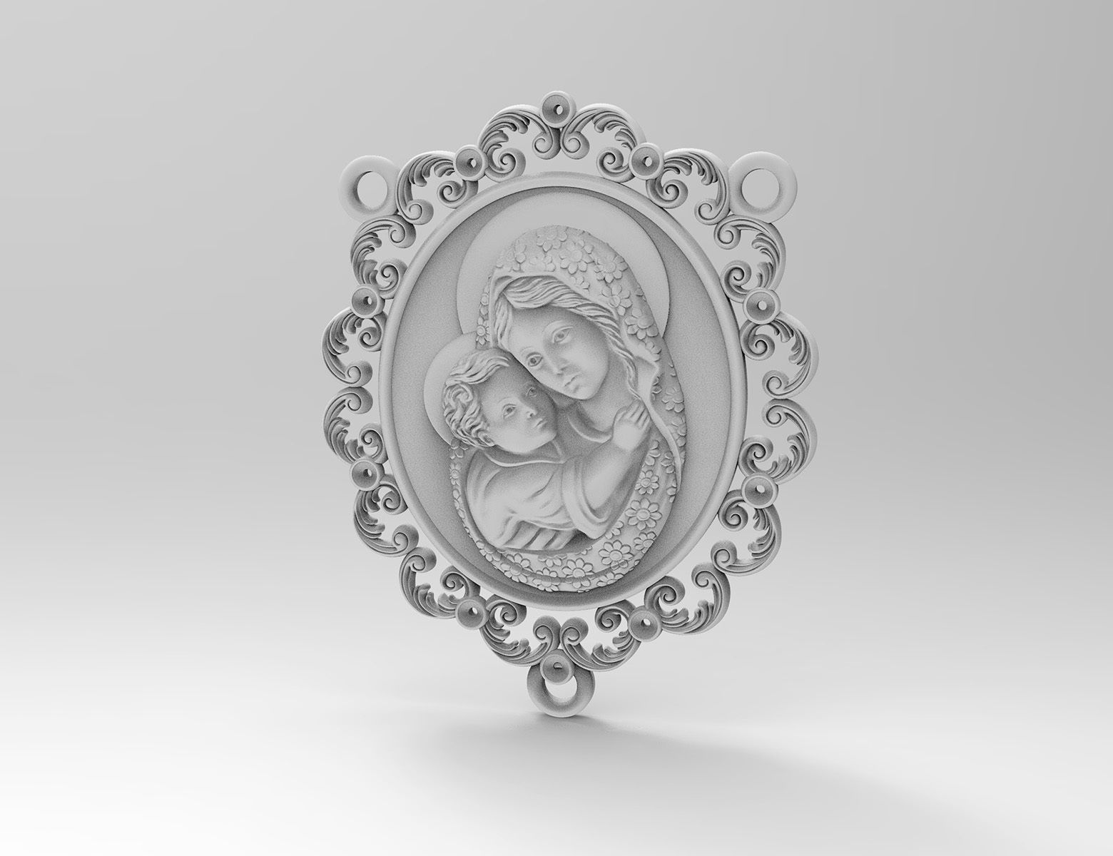 Icon Mary with Jesus for necklace and rosary 3D print model_5