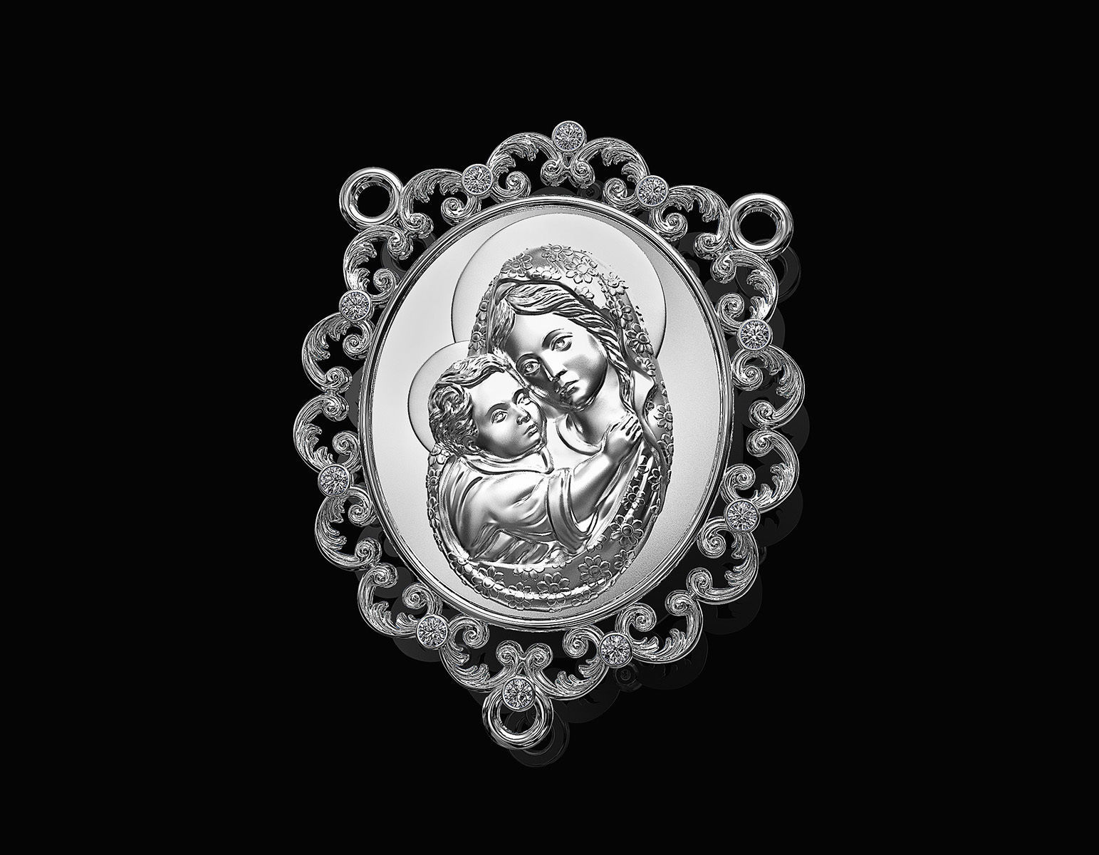 Icon Mary with Jesus for necklace and rosary 3D print model_1