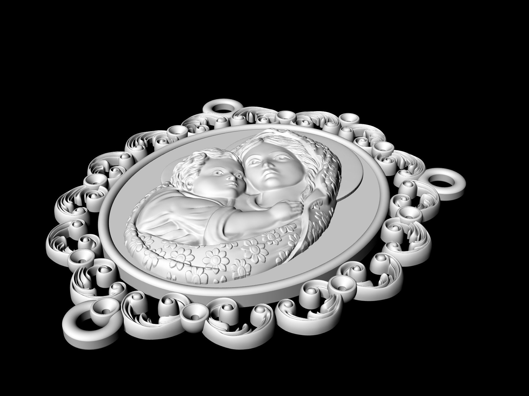 Icon Mary with Jesus for necklace and rosary 3D print model_8