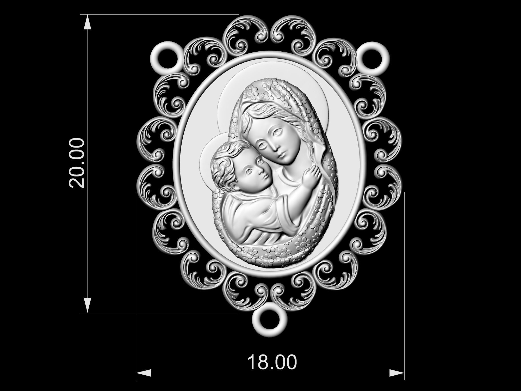 Icon Mary with Jesus for necklace and rosary 3D print model_16