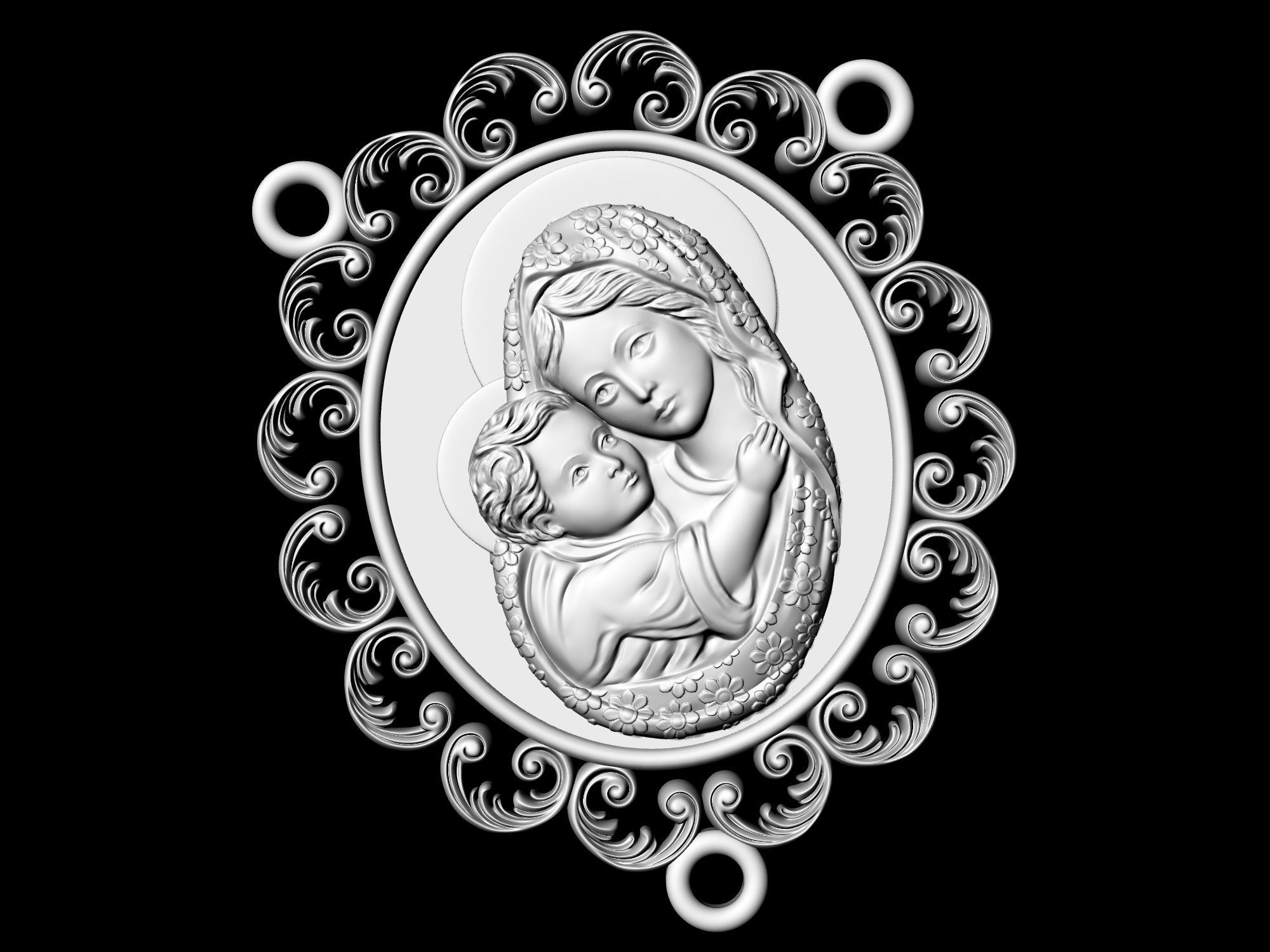Icon Mary with Jesus for necklace and rosary 3D print model_13