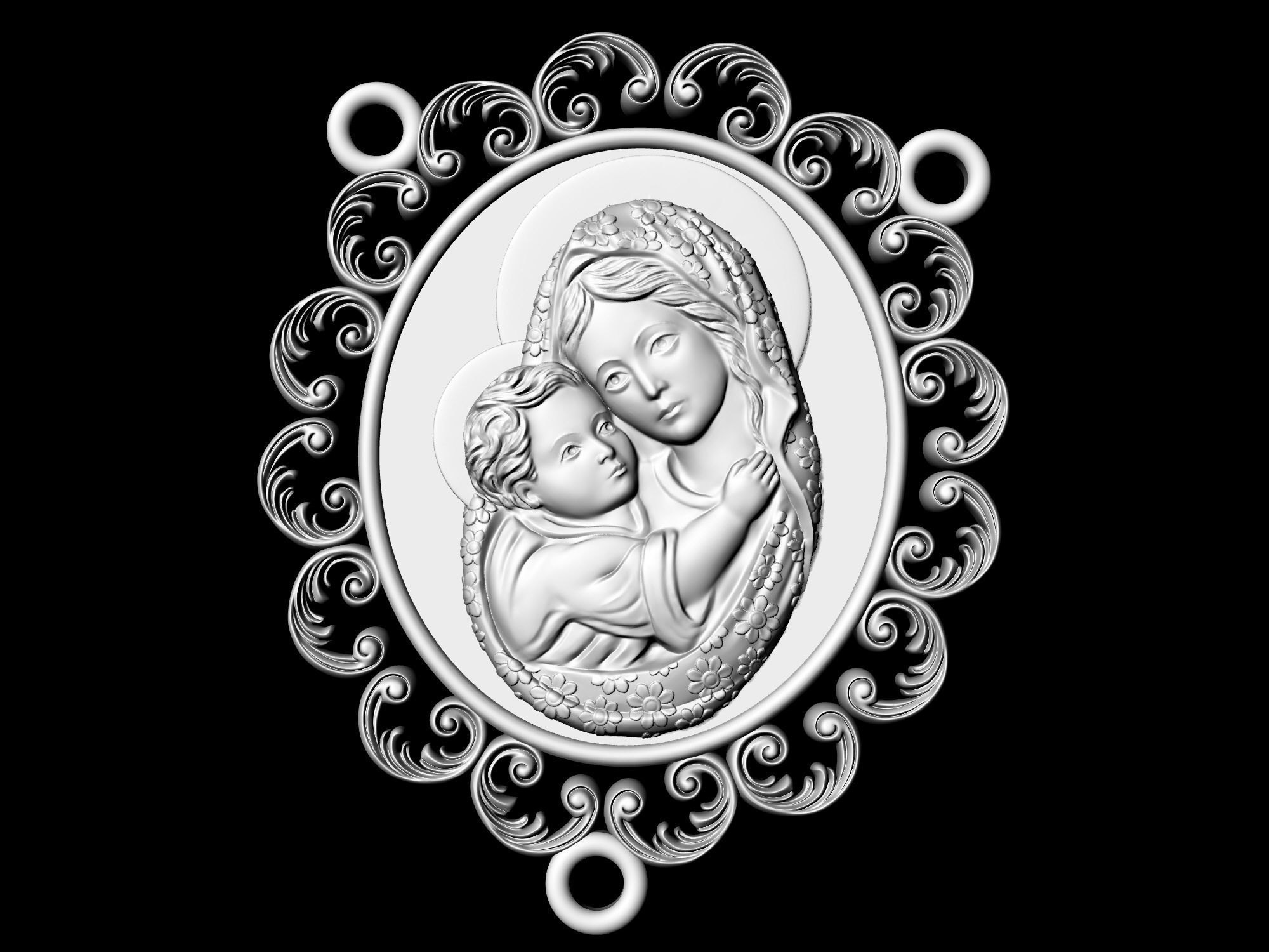 Icon Mary with Jesus for necklace and rosary 3D print model_14
