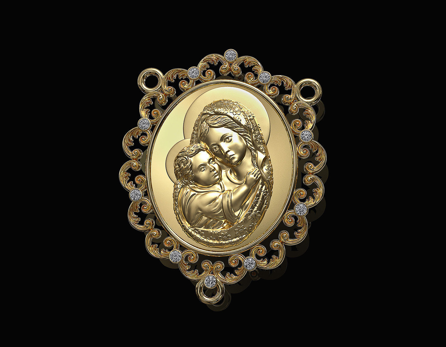 Icon Mary with Jesus for necklace and rosary 3D print model_2