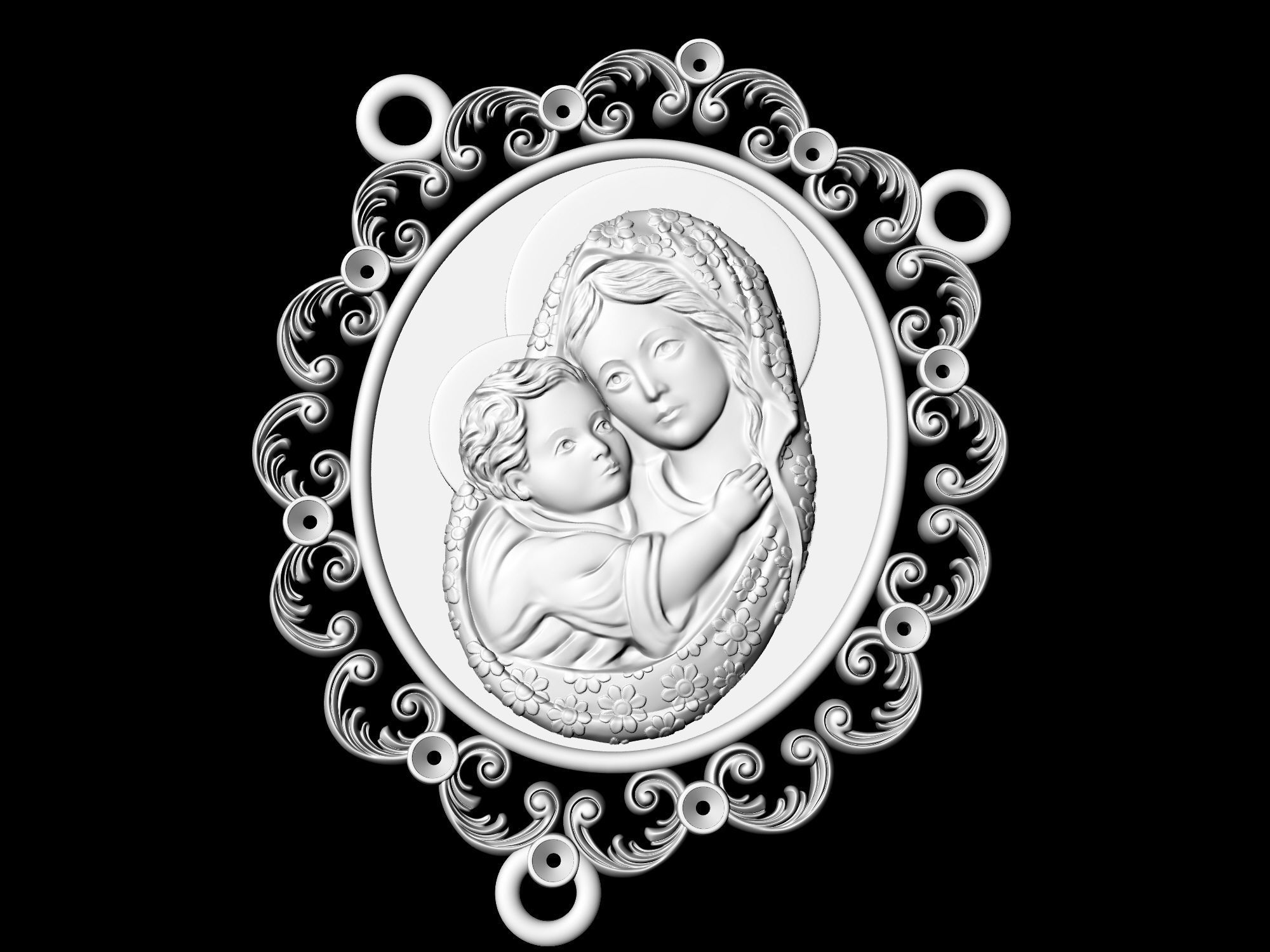 Icon Mary with Jesus for necklace and rosary 3D print model_7