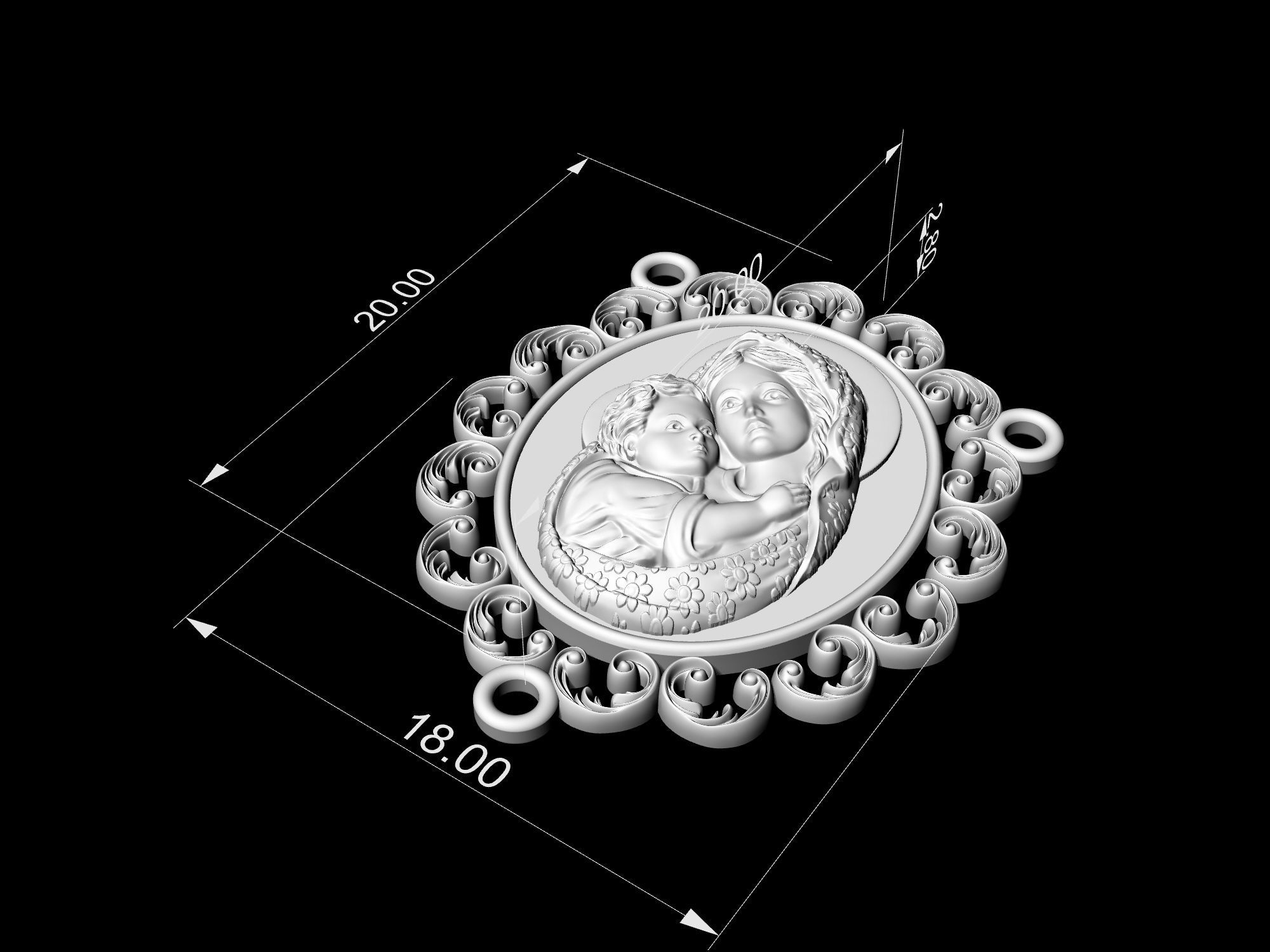 Icon Mary with Jesus for necklace and rosary 3D print model_18