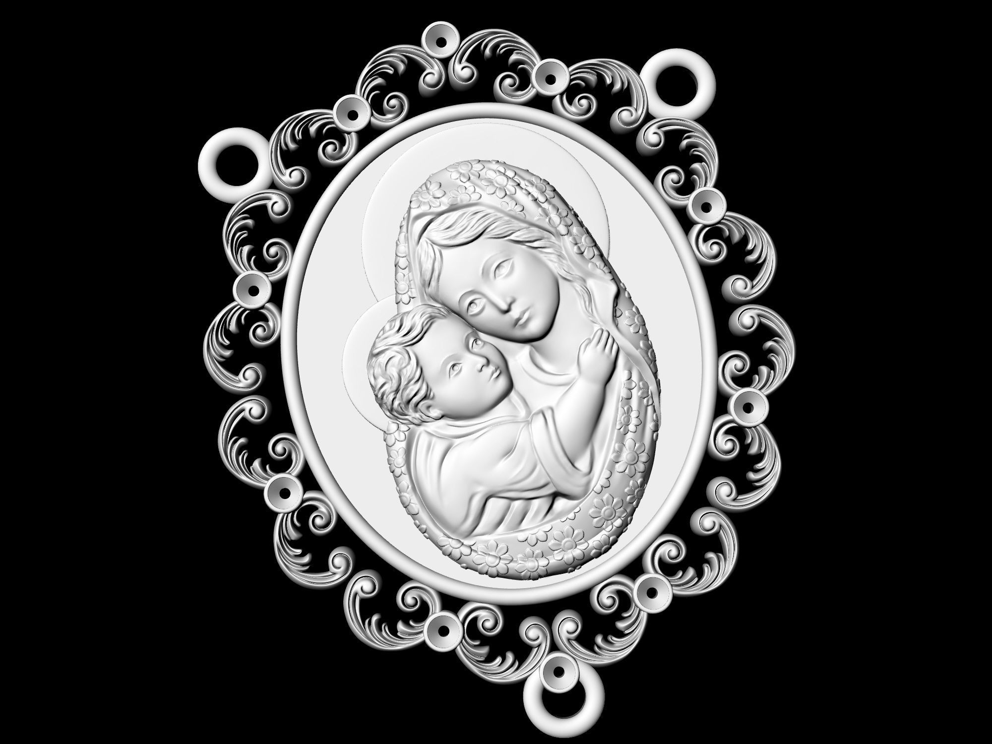 Icon Mary with Jesus for necklace and rosary 3D print model_6