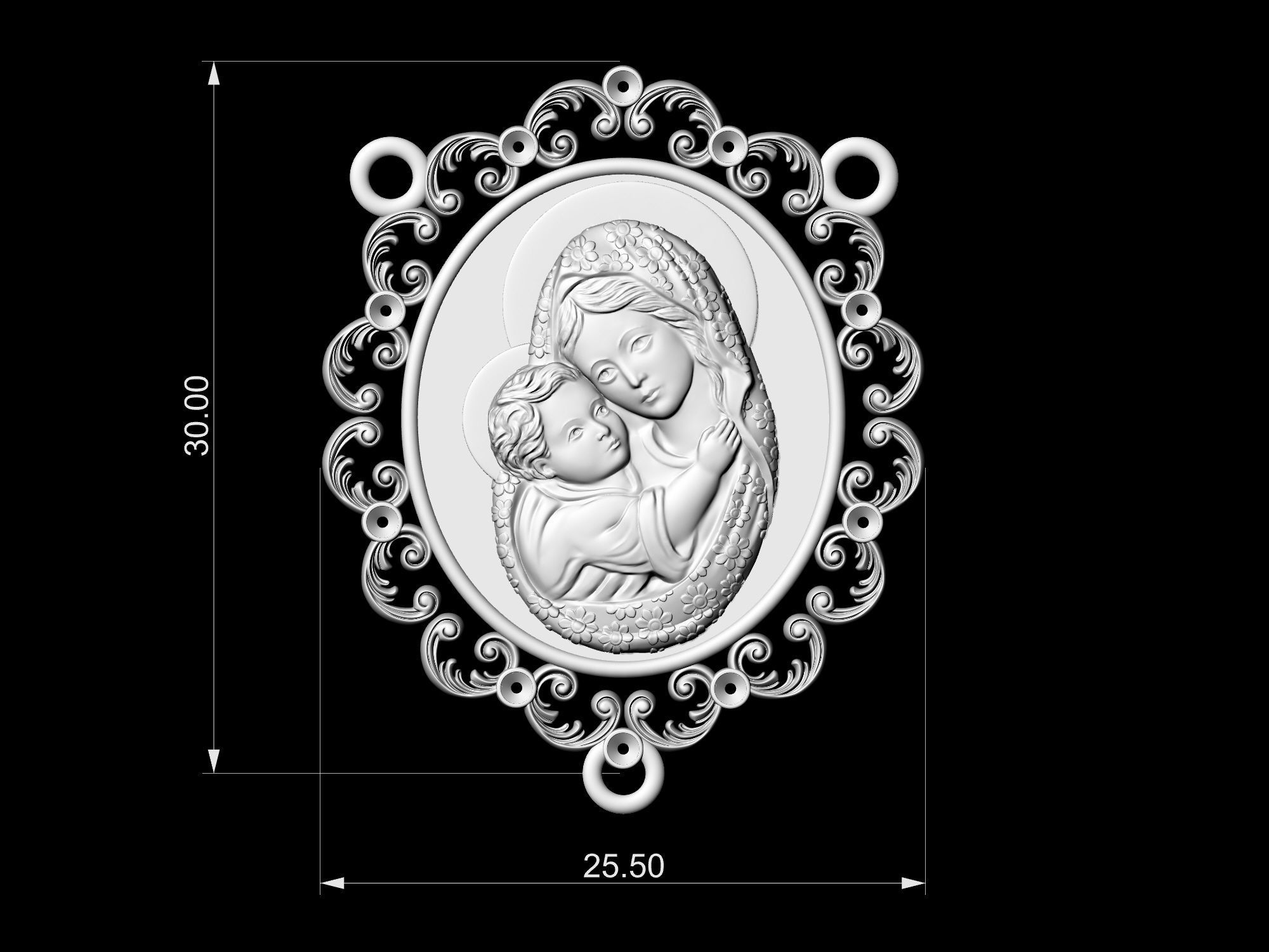 Icon Mary with Jesus for necklace and rosary 3D print model_10
