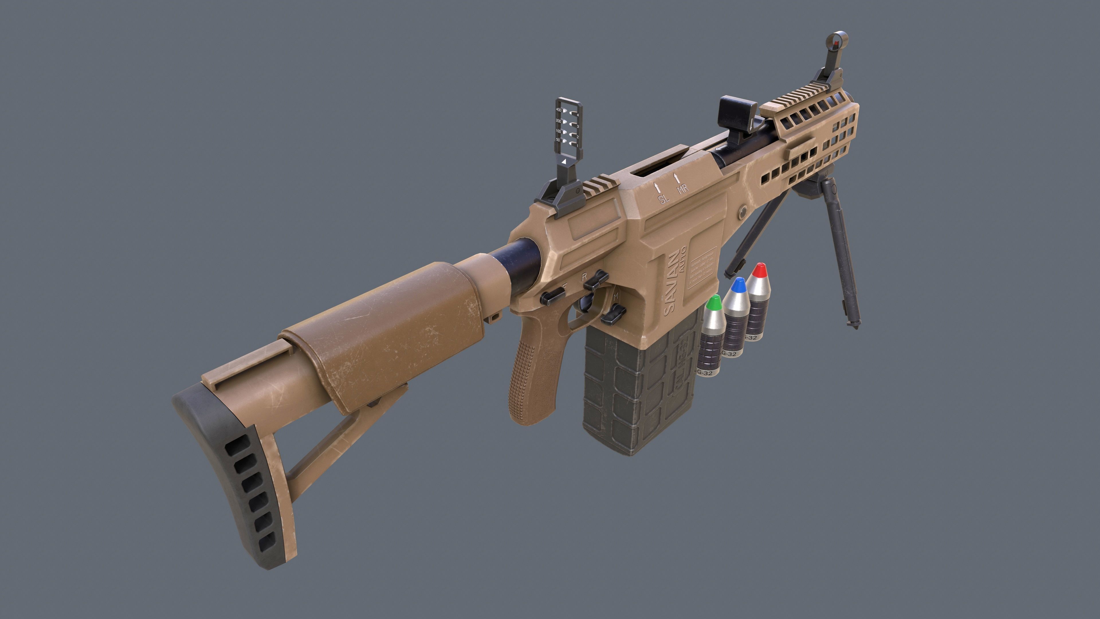 Manual Automatic Grenade Launcher Savan Caliber 32mm Low-poly 3D model_8