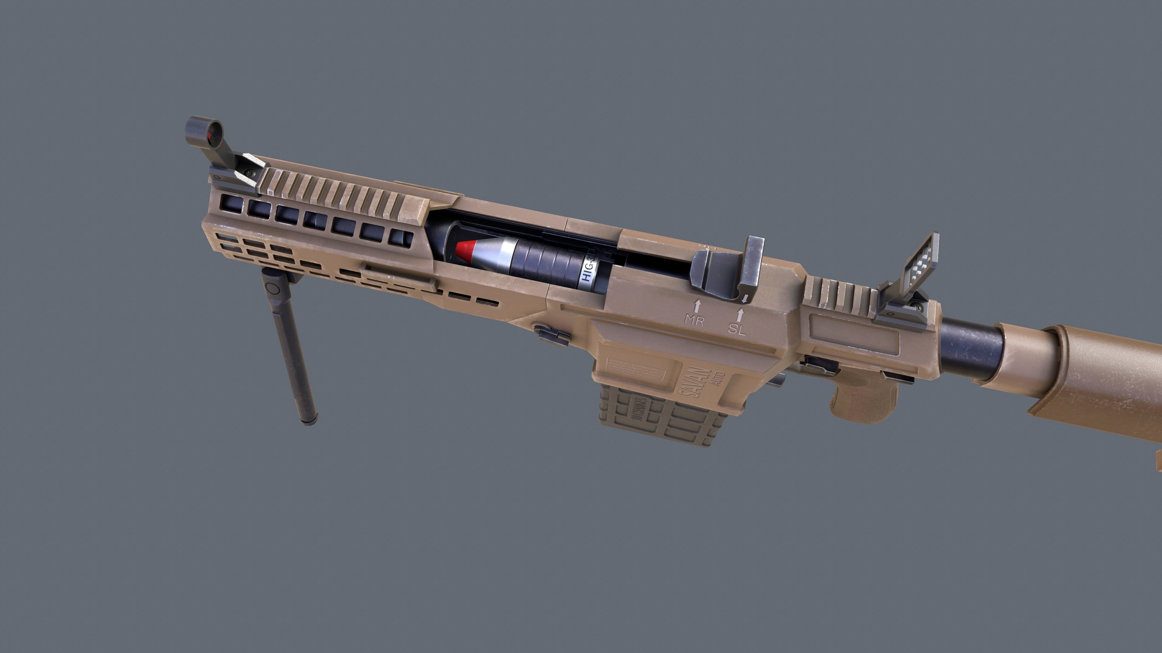 Manual Automatic Grenade Launcher Savan Caliber 32mm Low-poly 3D model_16