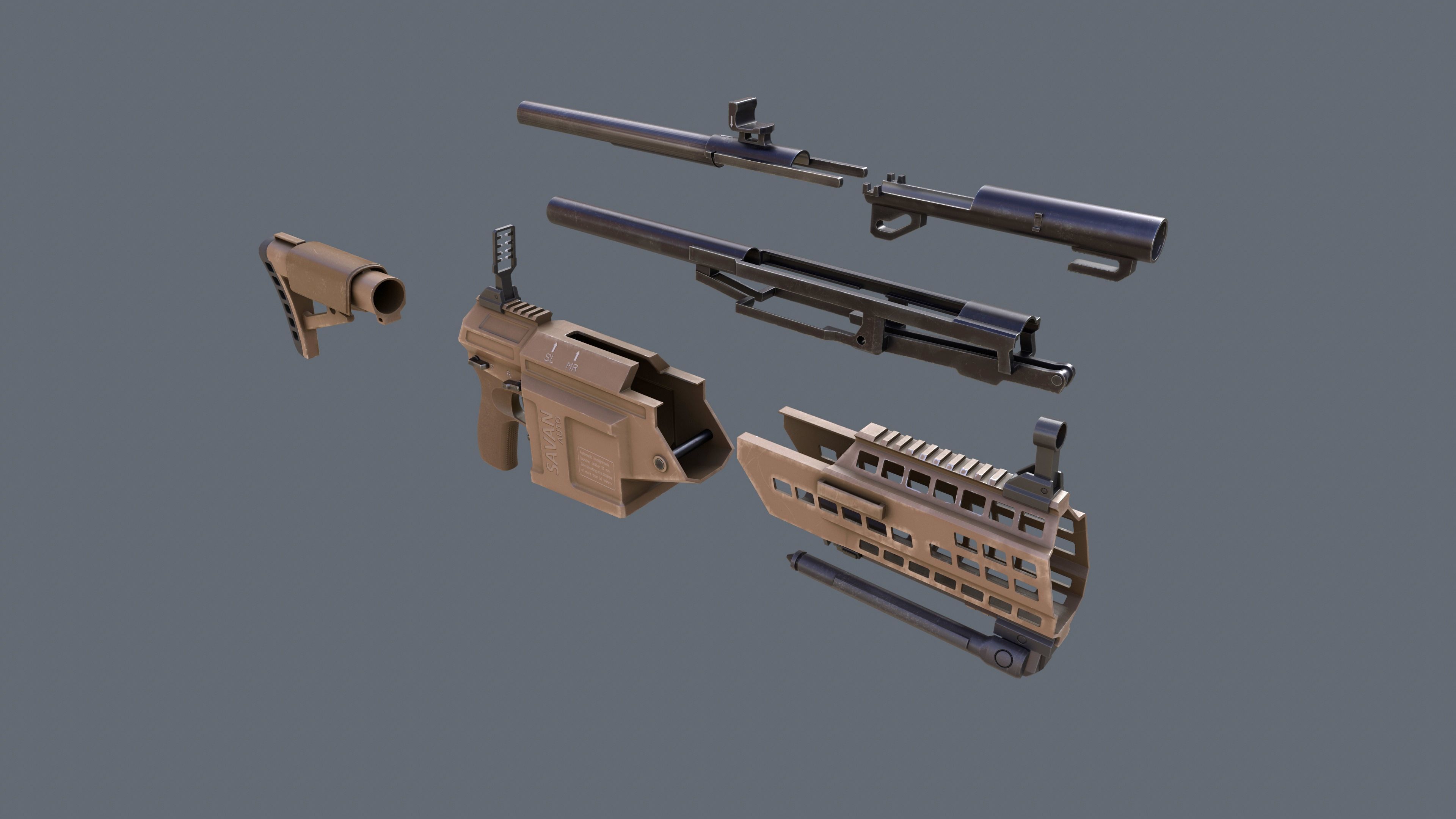 Manual Automatic Grenade Launcher Savan Caliber 32mm Low-poly 3D model_22