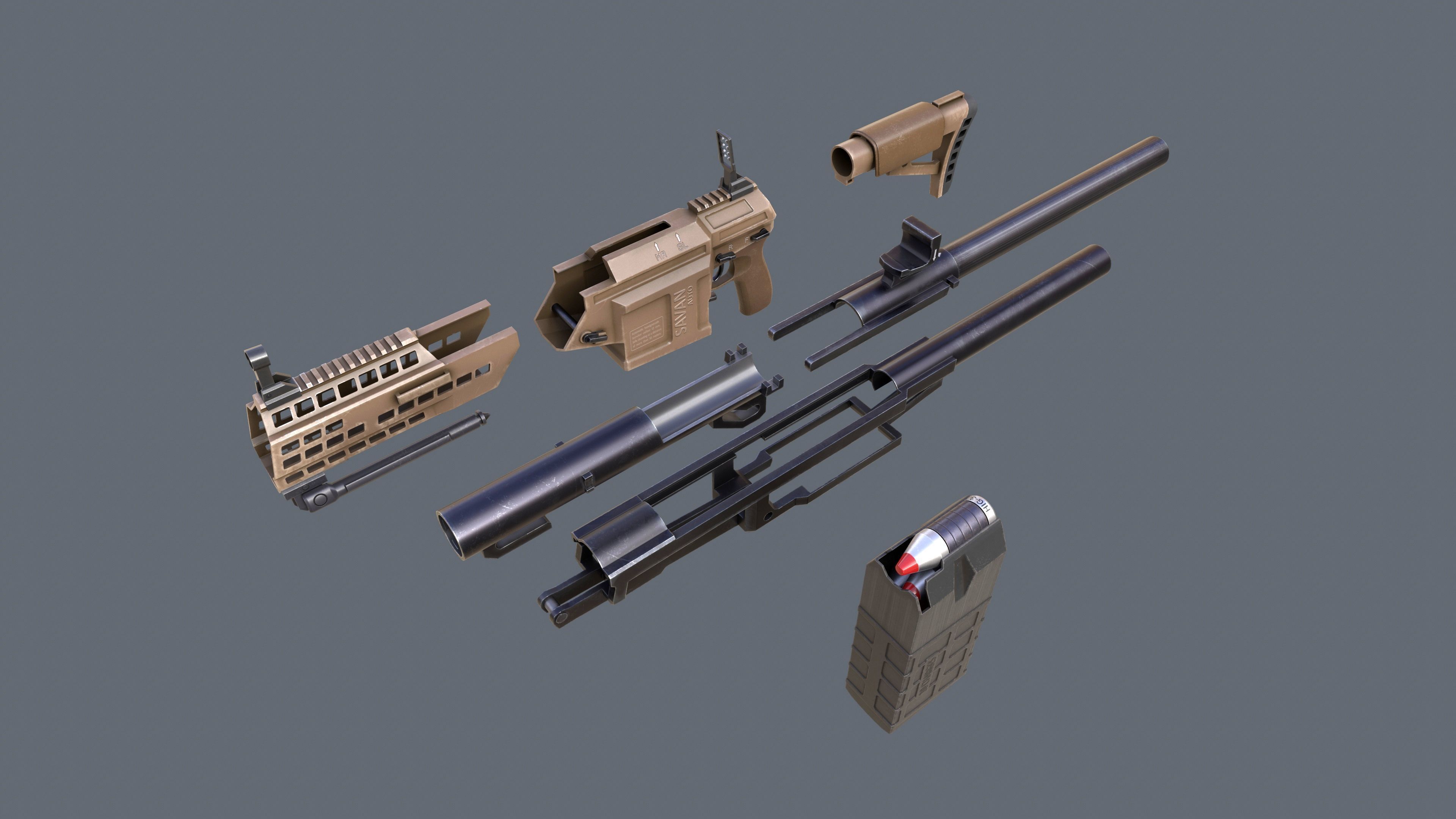 Manual Automatic Grenade Launcher Savan Caliber 32mm Low-poly 3D model_21