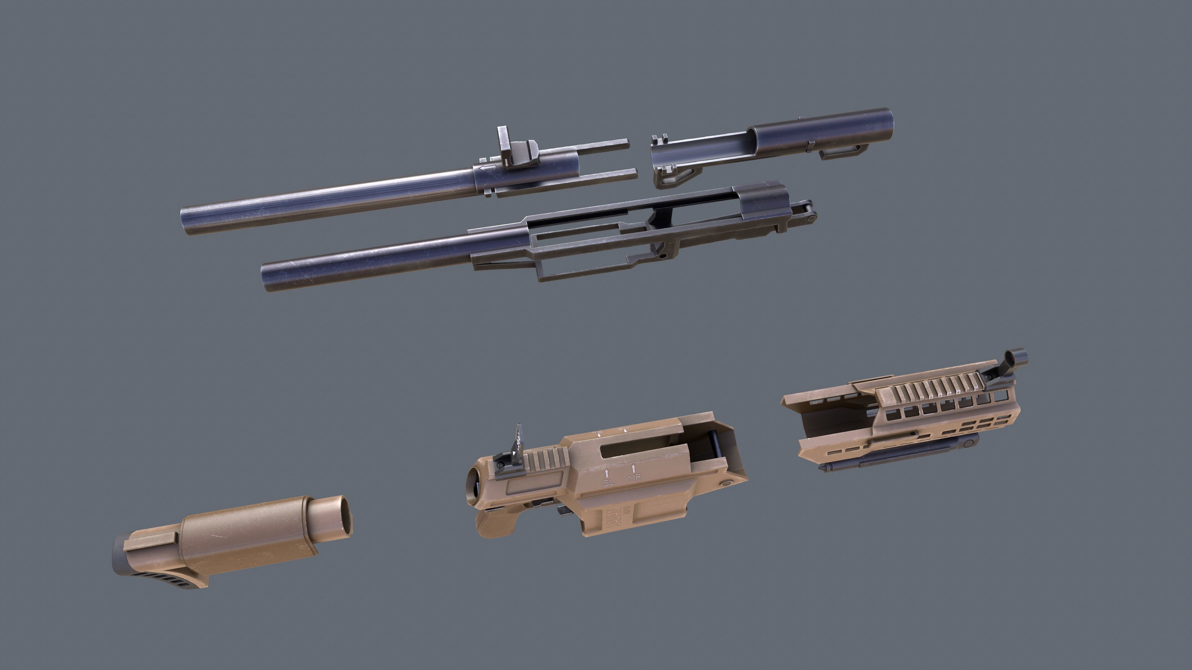 Manual Automatic Grenade Launcher Savan Caliber 32mm Low-poly 3D model_23