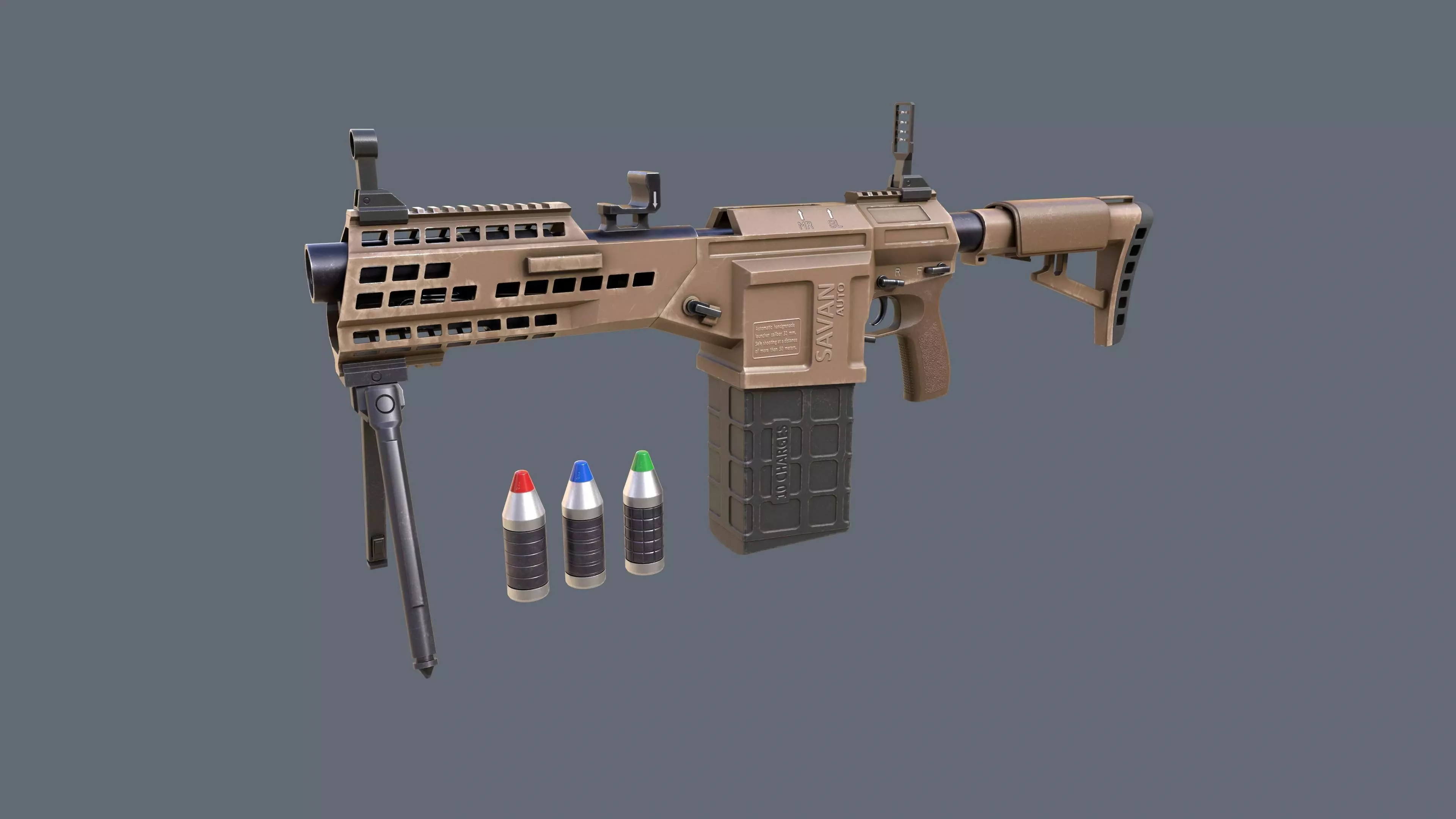 Manual Automatic Grenade Launcher Savan Caliber 32mm Low-poly 3D model_0