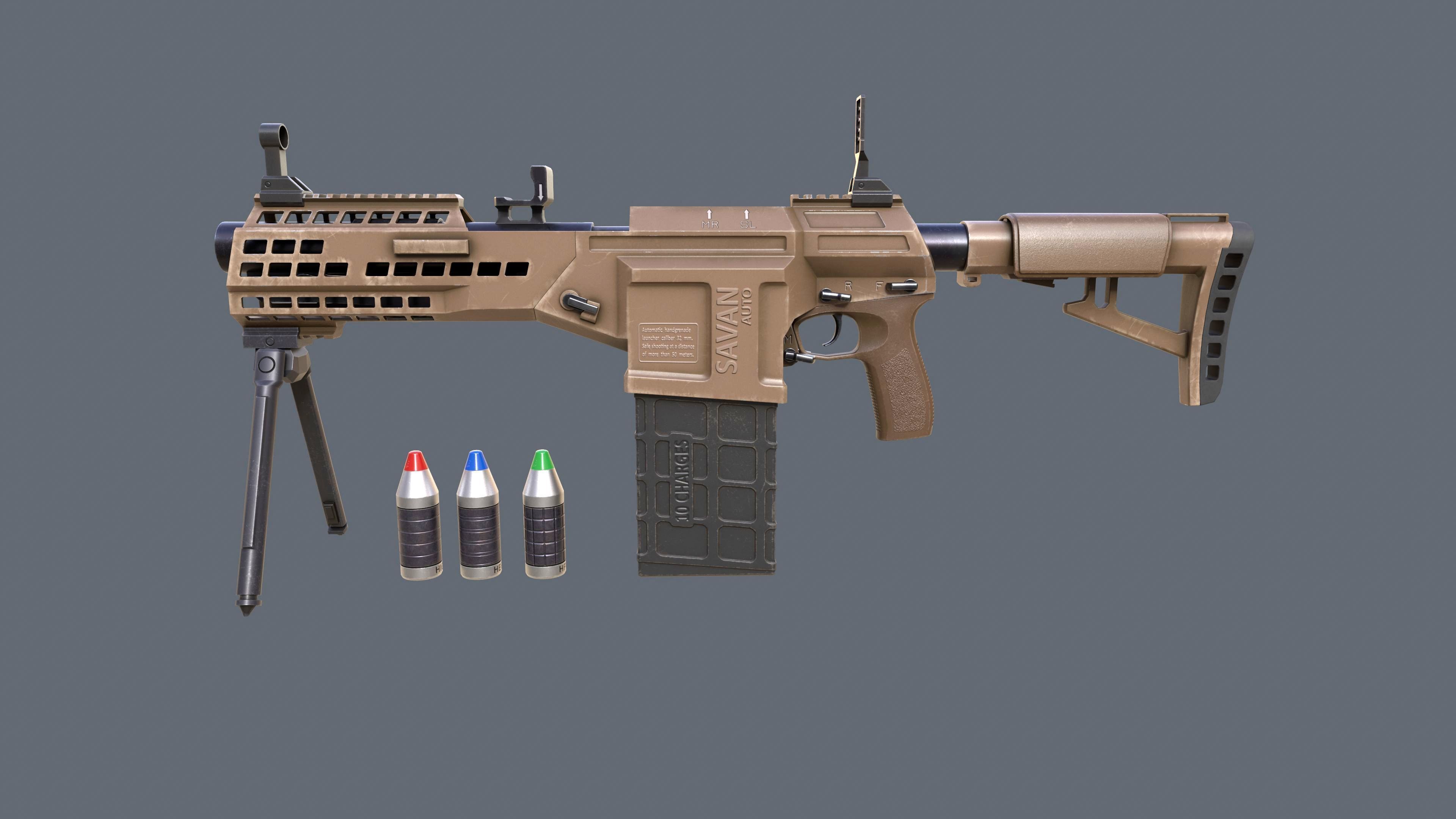 Manual Automatic Grenade Launcher Savan Caliber 32mm Low-poly 3D model_5