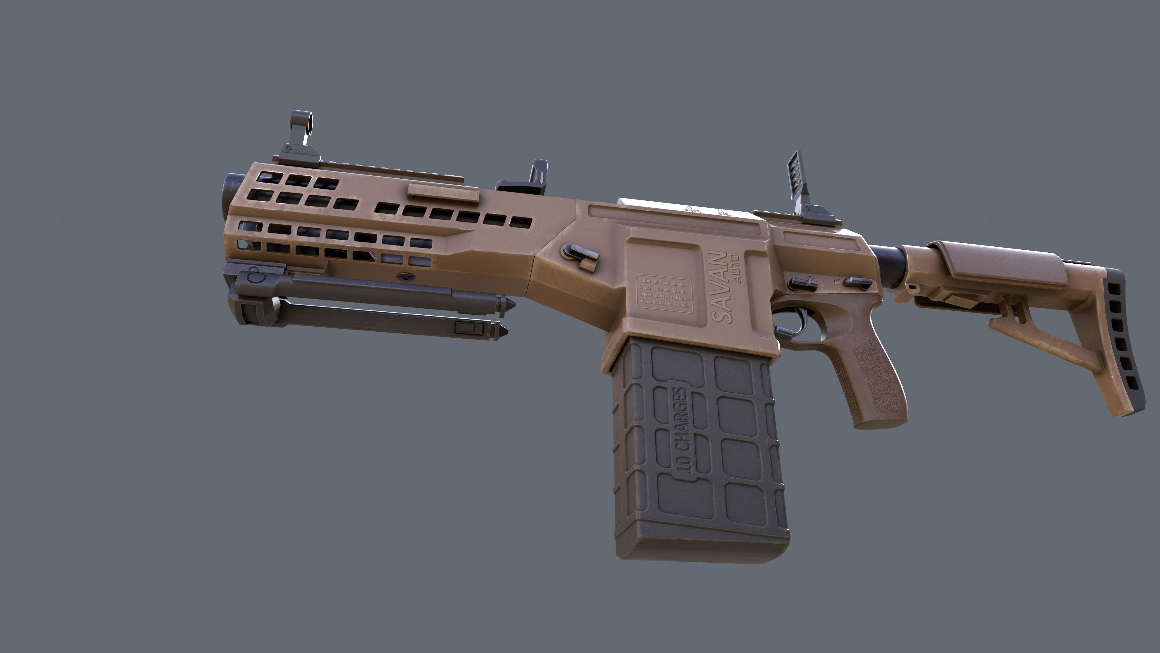 Manual Automatic Grenade Launcher Savan Caliber 32mm Low-poly 3D model_14