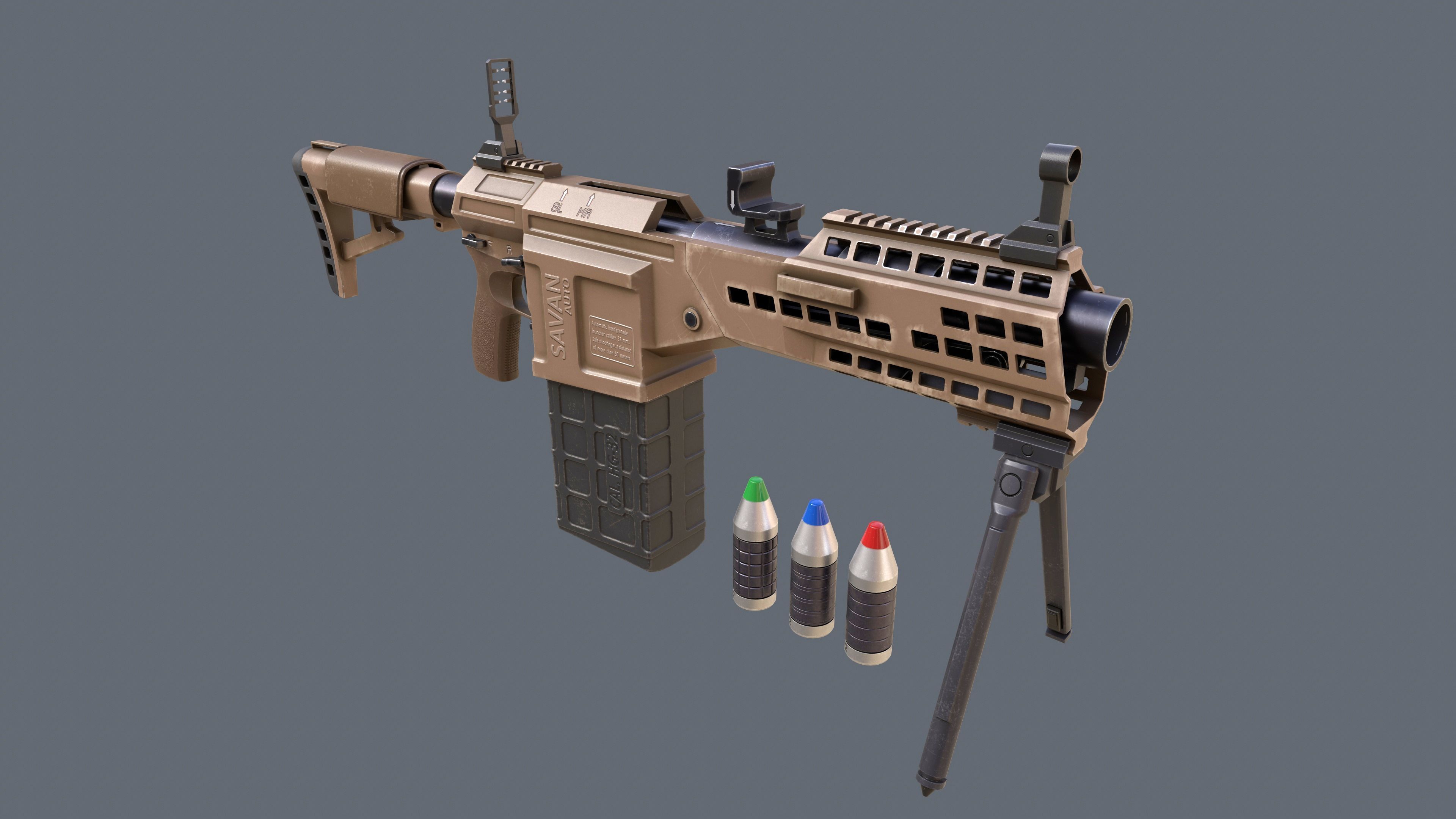 Manual Automatic Grenade Launcher Savan Caliber 32mm Low-poly 3D model_7