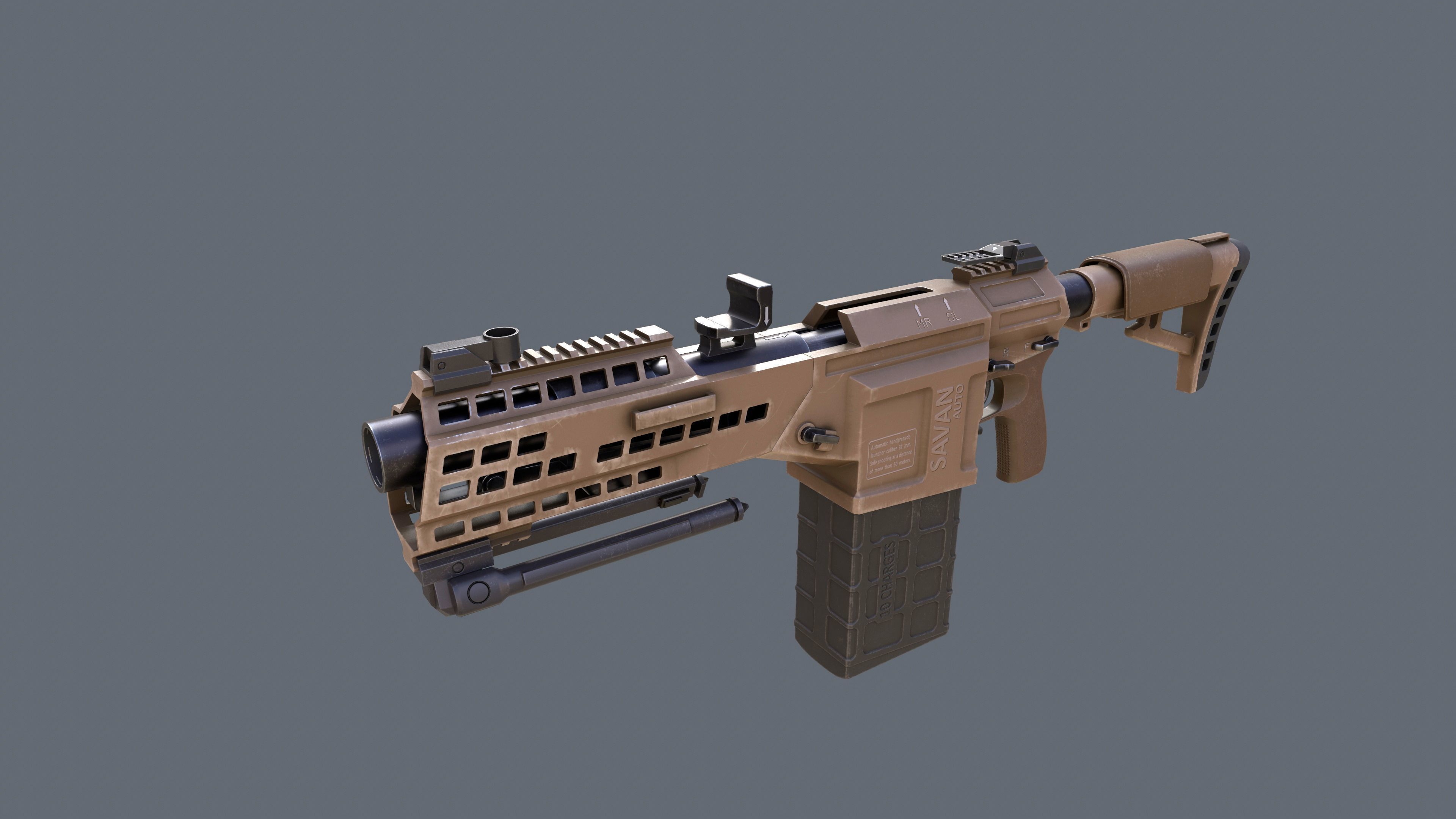 Manual Automatic Grenade Launcher Savan Caliber 32mm Low-poly 3D model_20