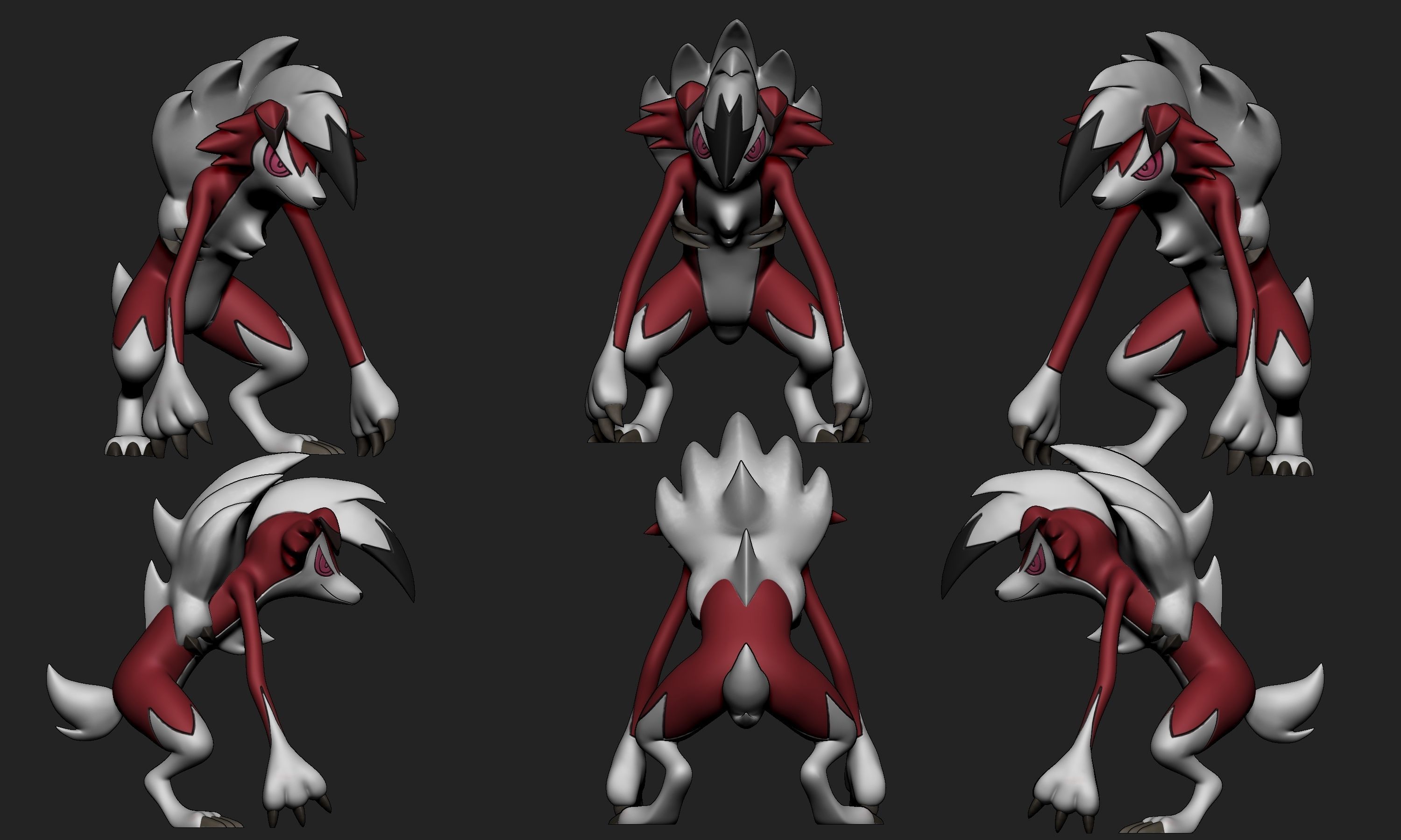 Pokemon - Lycanroc Midnight with 2 poses 3D print model_3