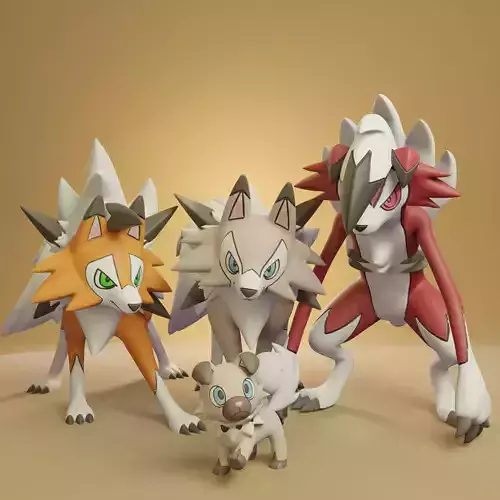 Pokemon - Rockruff and Lycanroc all forms 3D print model