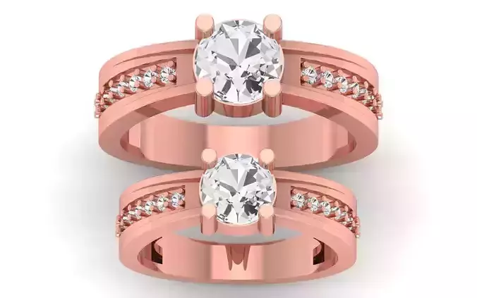 Solitaire Wedding Engagement Couple Ring