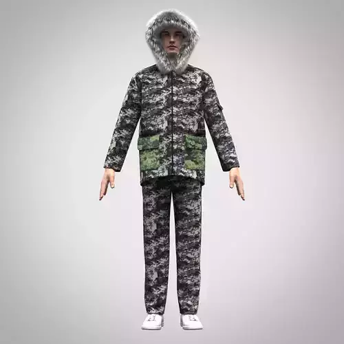 Mens camo parka jacket and bottom Low-poly 3D model