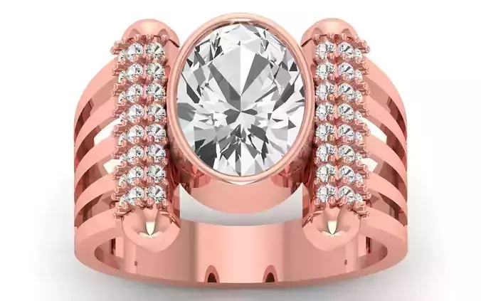Solitaire Wedding Engagement Big Oval Stone  Ring 3D print model