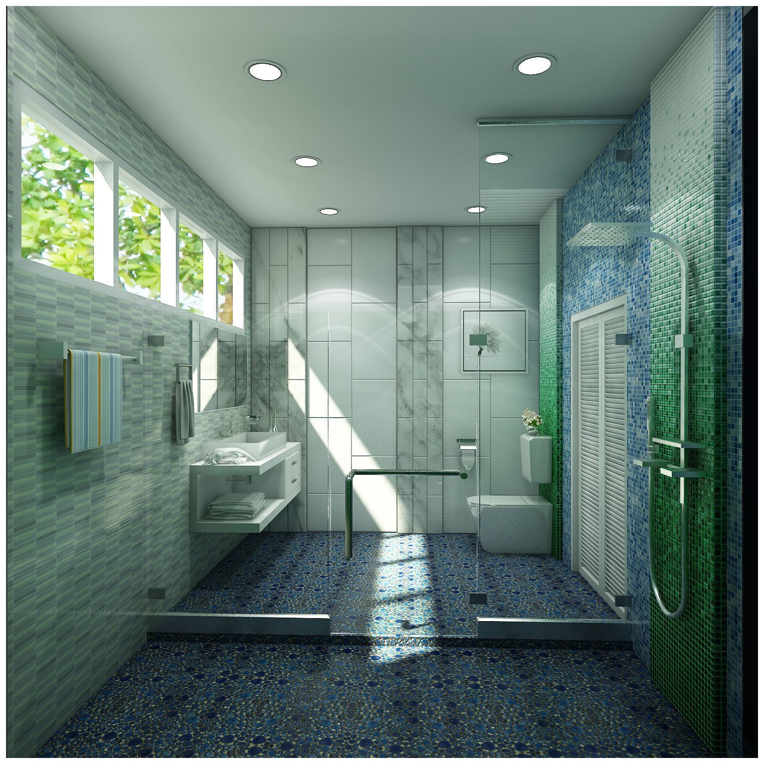 bathroom 6 design with tiles 3D model_2