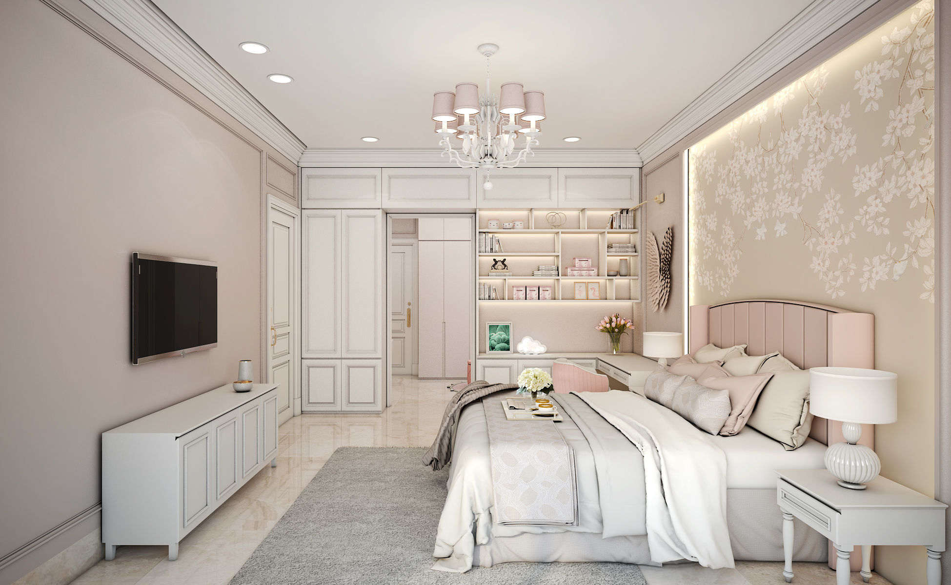 Pinky Girl Bedroom Set 3D model_3
