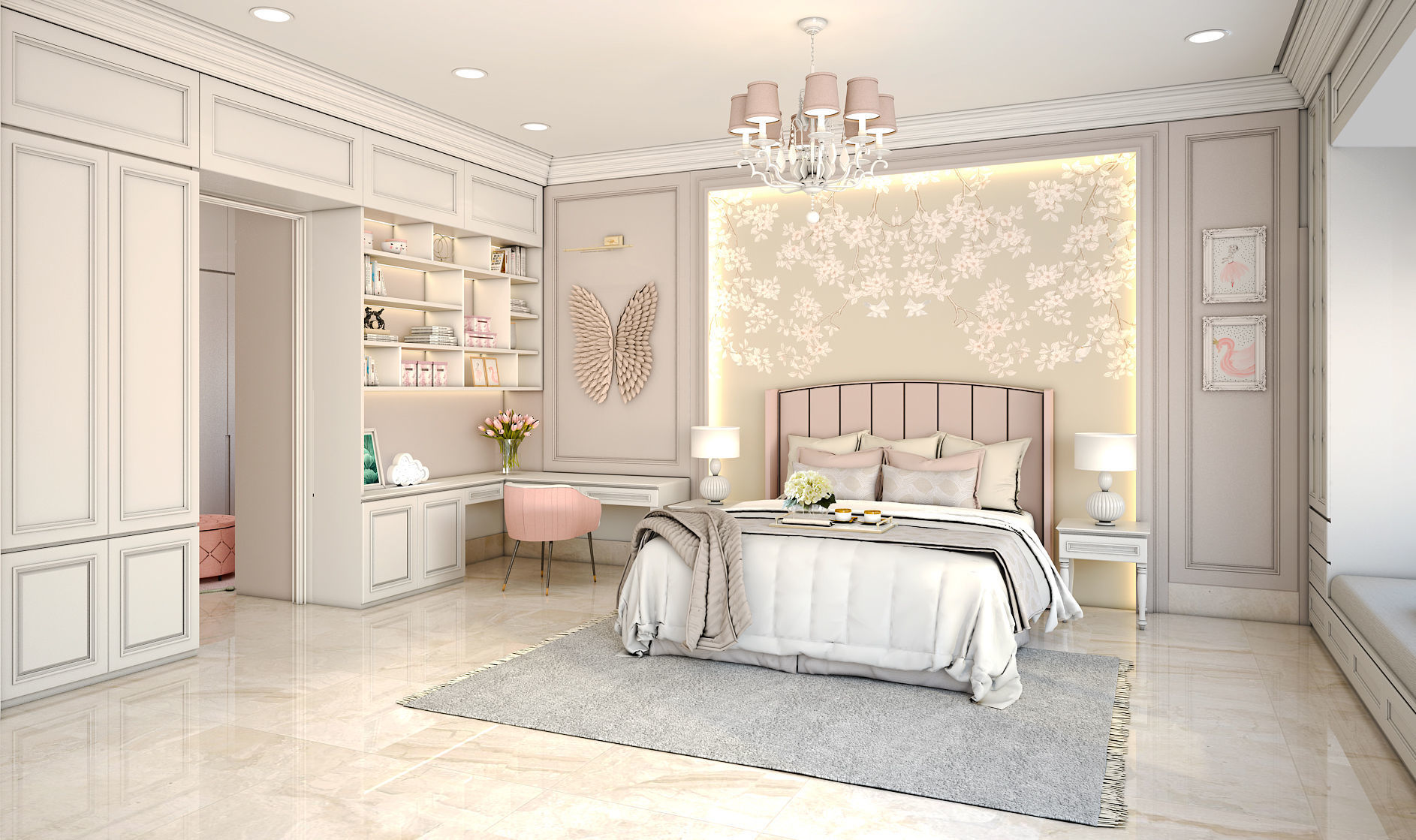 Pinky Girl Bedroom Set 3D model_2