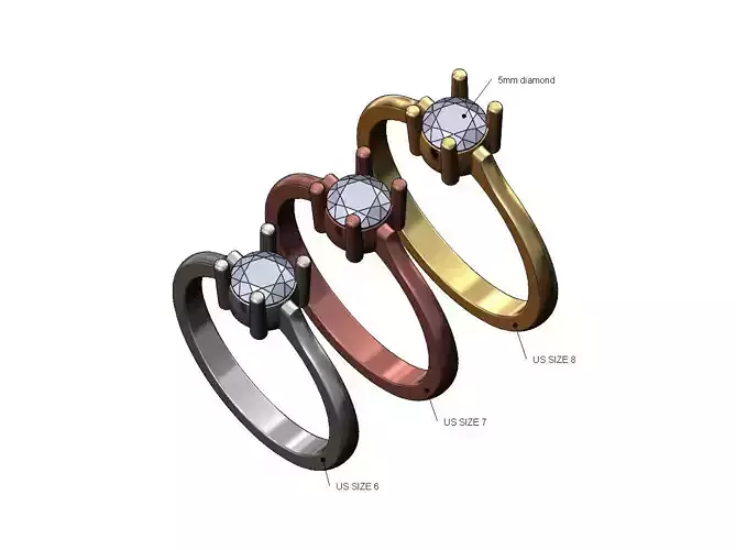 Pinched bar 5mm diamond solitaire ring US sizes 6 7 8