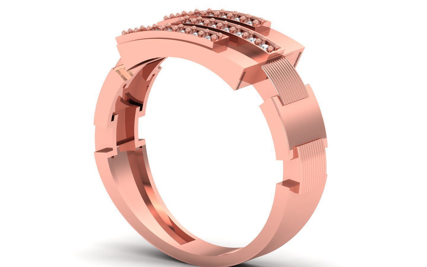 Three Diamond Line Wedding Engagement Mens  Ring 3D print model_2