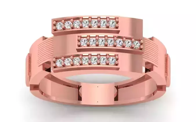 Three Diamond Line Wedding Engagement Mens  Ring