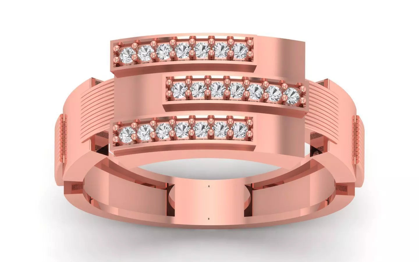 Three Diamond Line Wedding Engagement Mens  Ring 3D print model_0