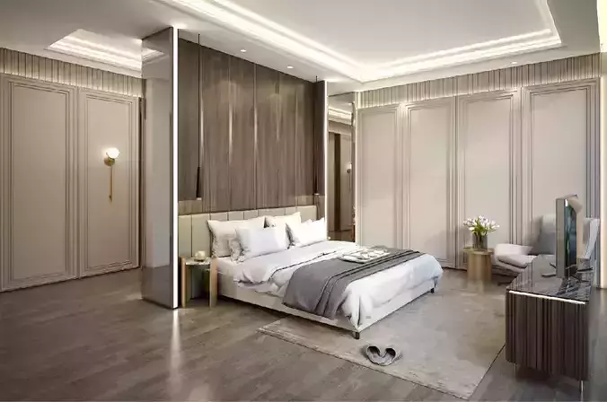 Masculine Modern Contemporer Bedroom 3D model