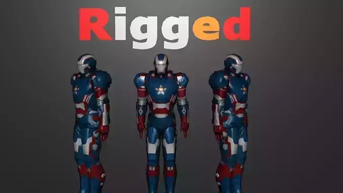 Iron Man Patriot Rigged Free low-poly 3D model