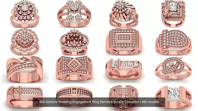 460 Solitaire Wedding Engagement Ring Renders Details Collection 