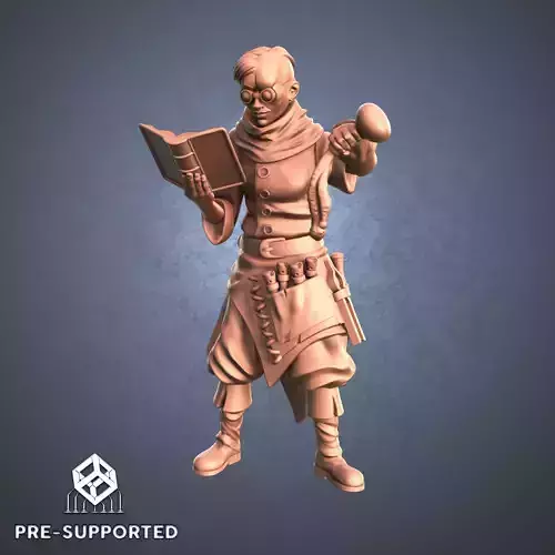 Alchemit character holding book