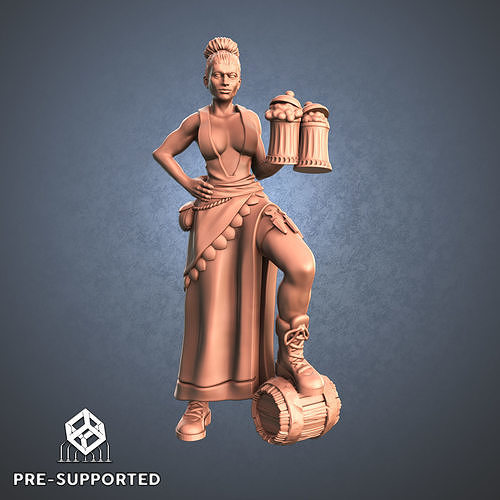 Waitress woman holding beer bottle 3D print model