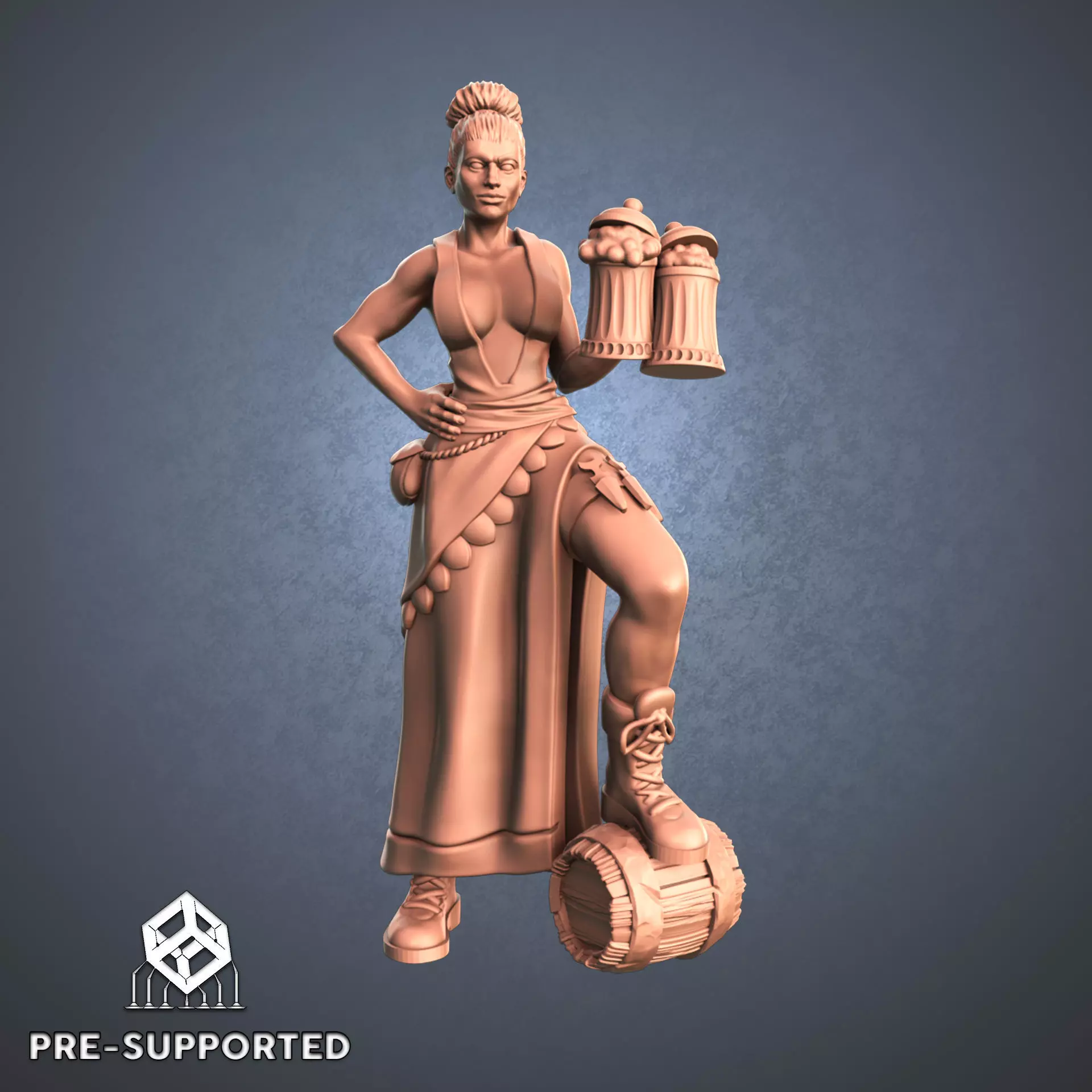 Waitress woman holding beer bottle 3D print model_0