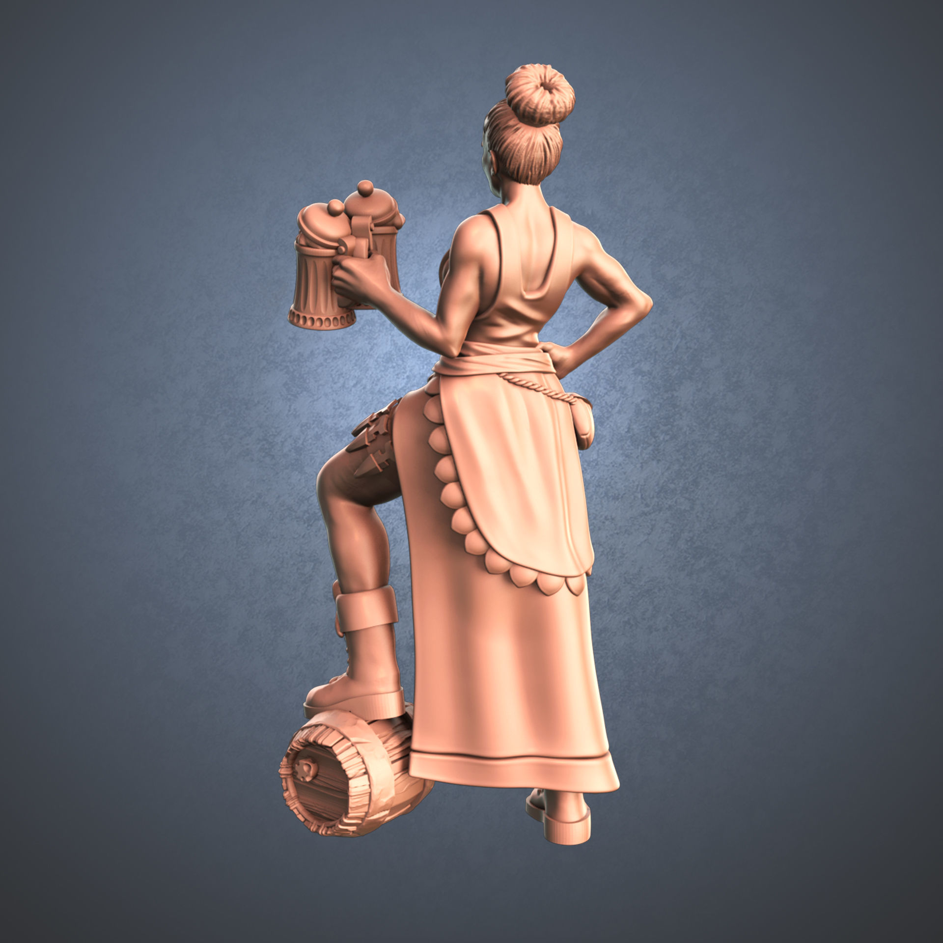 Waitress woman holding beer bottle 3D print model_2