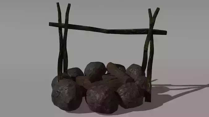 Bonfire 3d Model fire pit with rocks and sticks