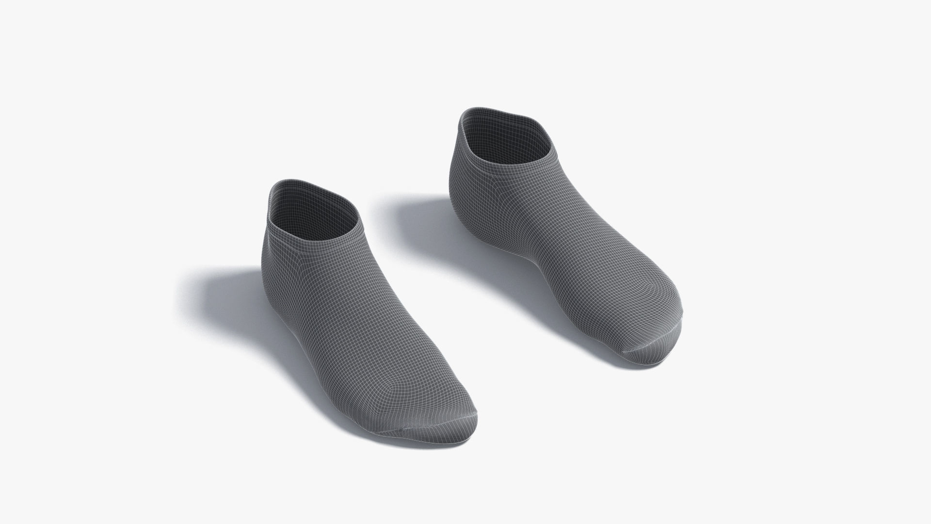 White Low-cut Socks - fabric sox pair Low-poly 3D model_7