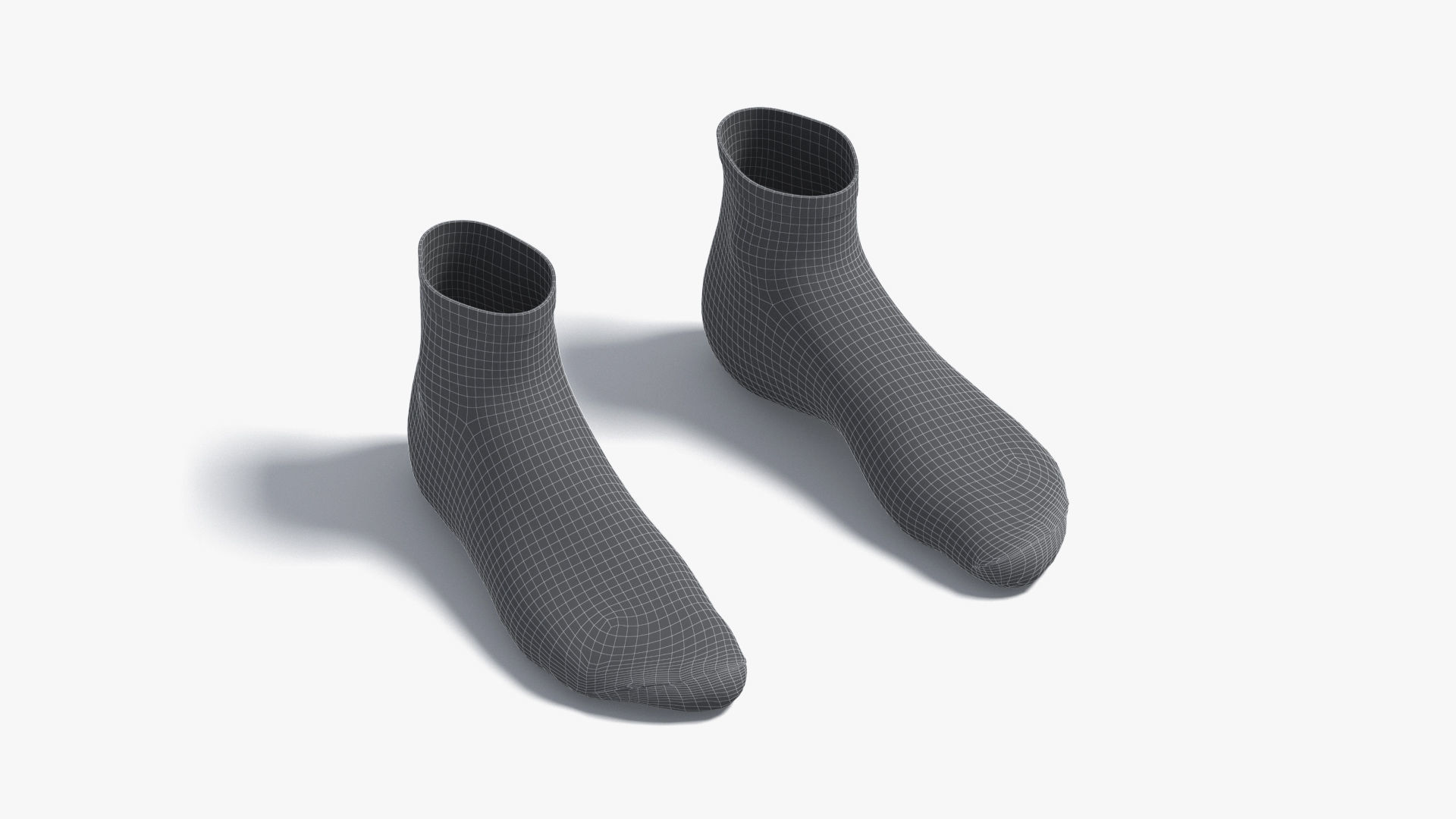 White Ankle Socks - fabric sox pair Low-poly 3D model_6