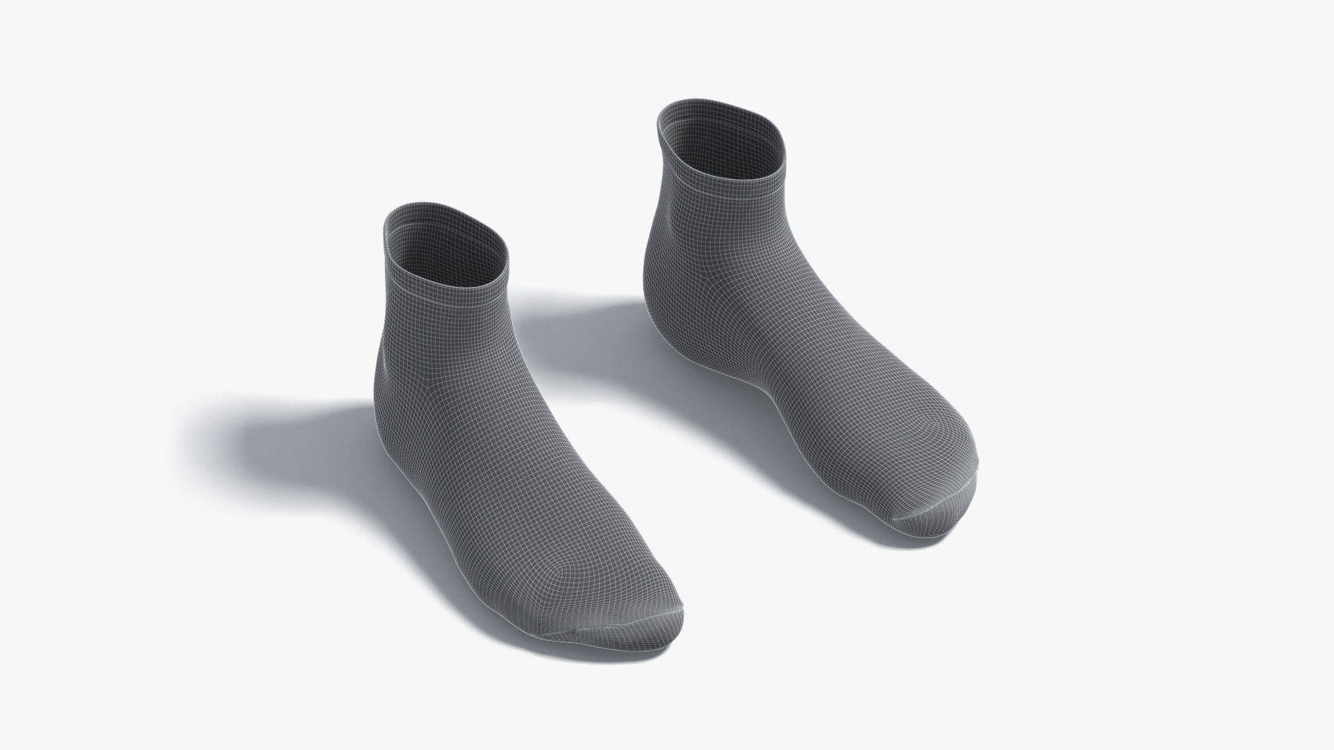 White Ankle Socks - fabric sox pair Low-poly 3D model_7